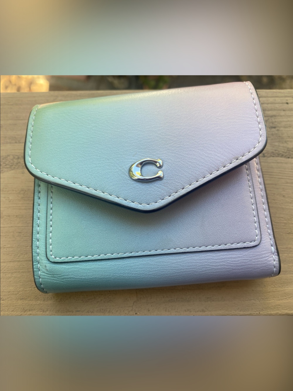 Coach Pebbled Leather Wallet in Light Gray with Silver Hardware